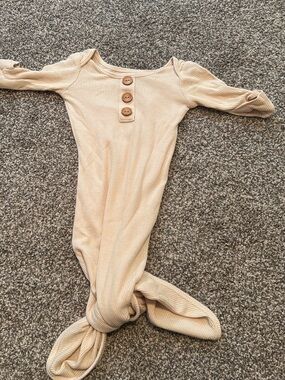 Caden Lane Neutral Knit Baby One-Piece Gown with Button Front